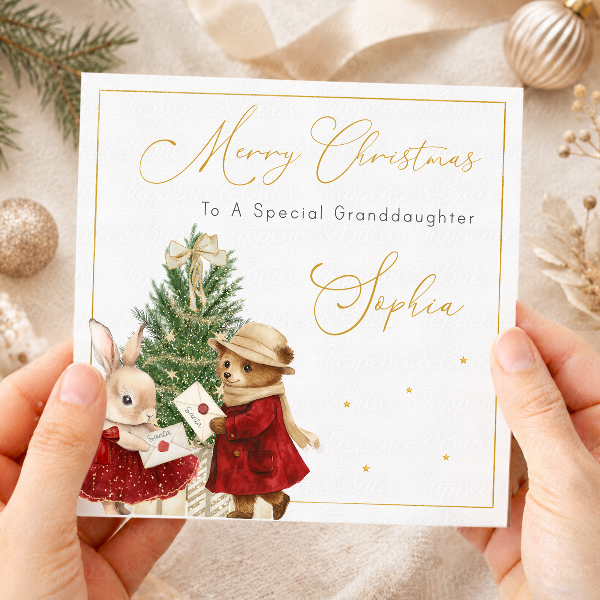 Personalised Christmas Card – Bunny & Teddy Bear Letters to Santa Design