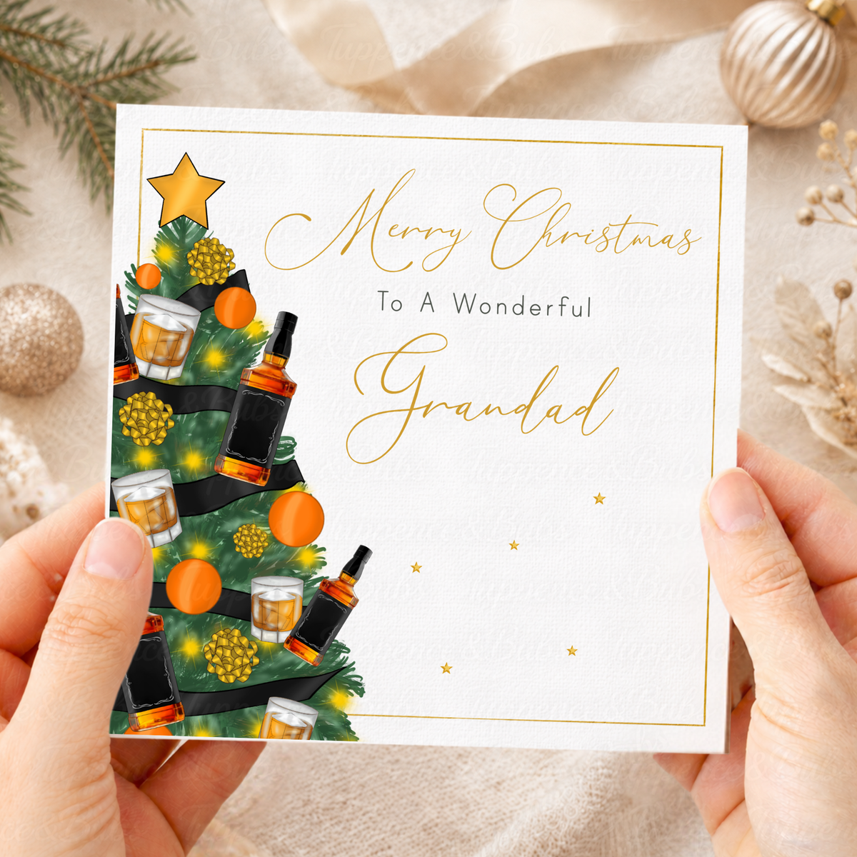 Whiskey Christmas Card – Festive Whiskey Bottle Christmas Tree Design
