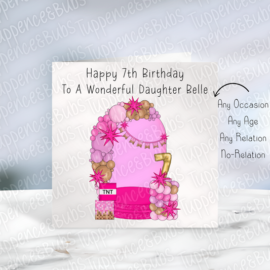 Pink Block Party Inspired Birthday Card