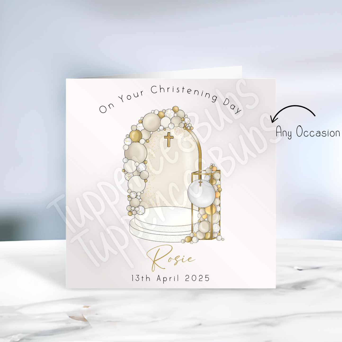 Gold & White Christening/Baptism Card