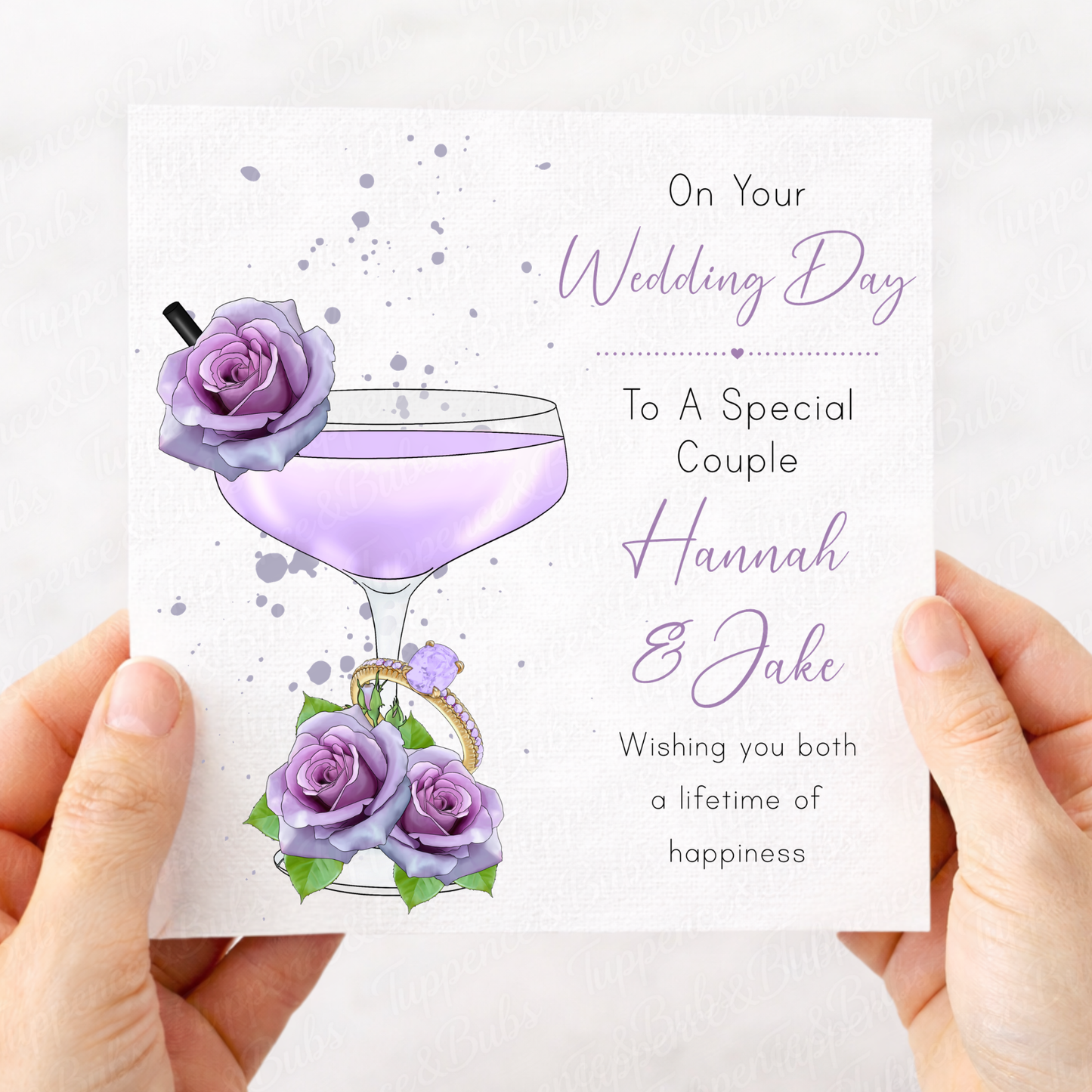 Elegant Floral Cocktail Wedding Card - 7 Colours