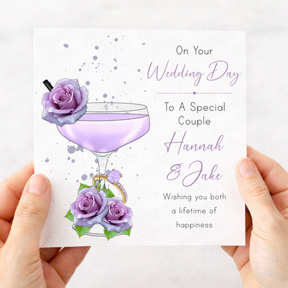 Elegant Floral Cocktail Wedding Card - 7 Colours