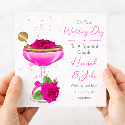 Elegant Floral Cocktail Wedding Card - 7 Colours