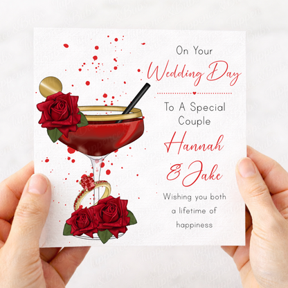Elegant Floral Cocktail Wedding Card - 7 Colours