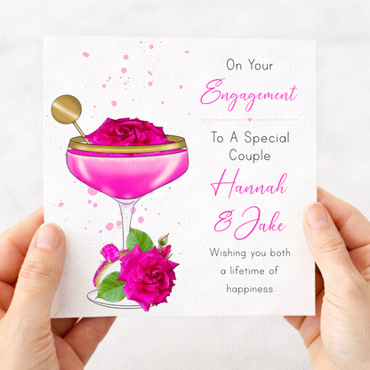 Elegant Engagement Floral Cocktail Card - 7 Colours