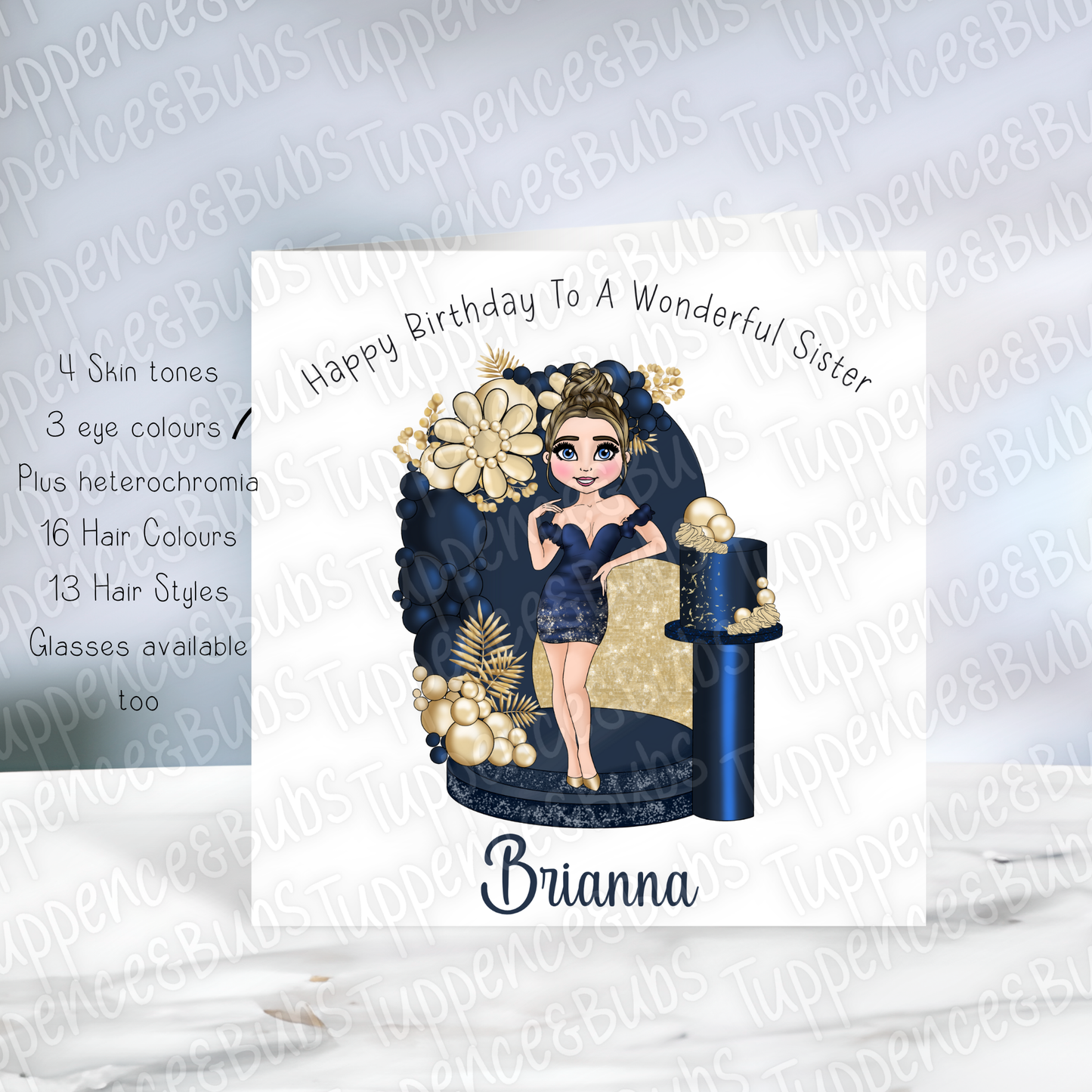 Navy & Gold Themed Birthday Card - 2 Designs