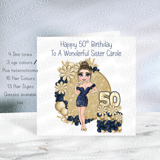 Navy & Gold Themed Birthday Card - 2 Designs
