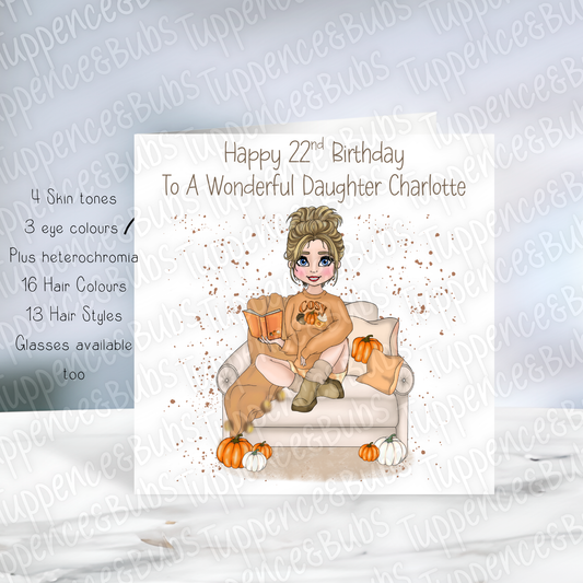 Cosy Autumn Reading Book Theme Card