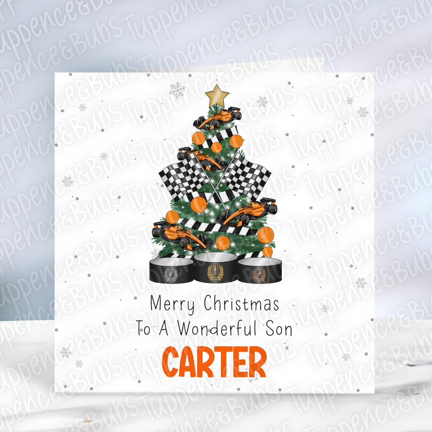 Racing Themed, Christmas Card - Red, Turquoise, Orange