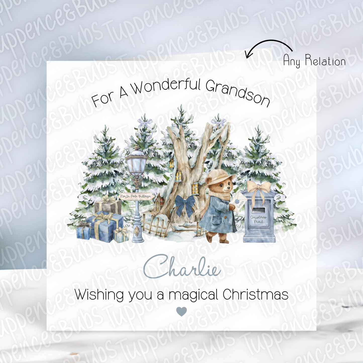 Blue & Gold Bear Themed Christmas Card