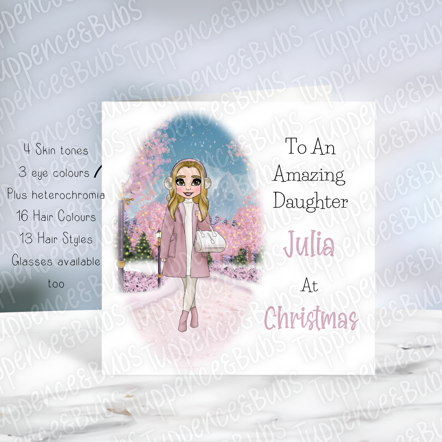 Winter Walks Themed Christmas Card - Lilac or Pink