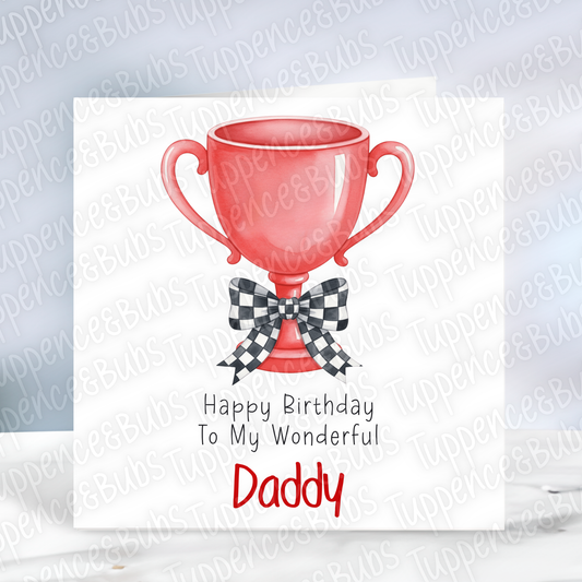 Racing Cup Themed Birthday Card - Red or Blue