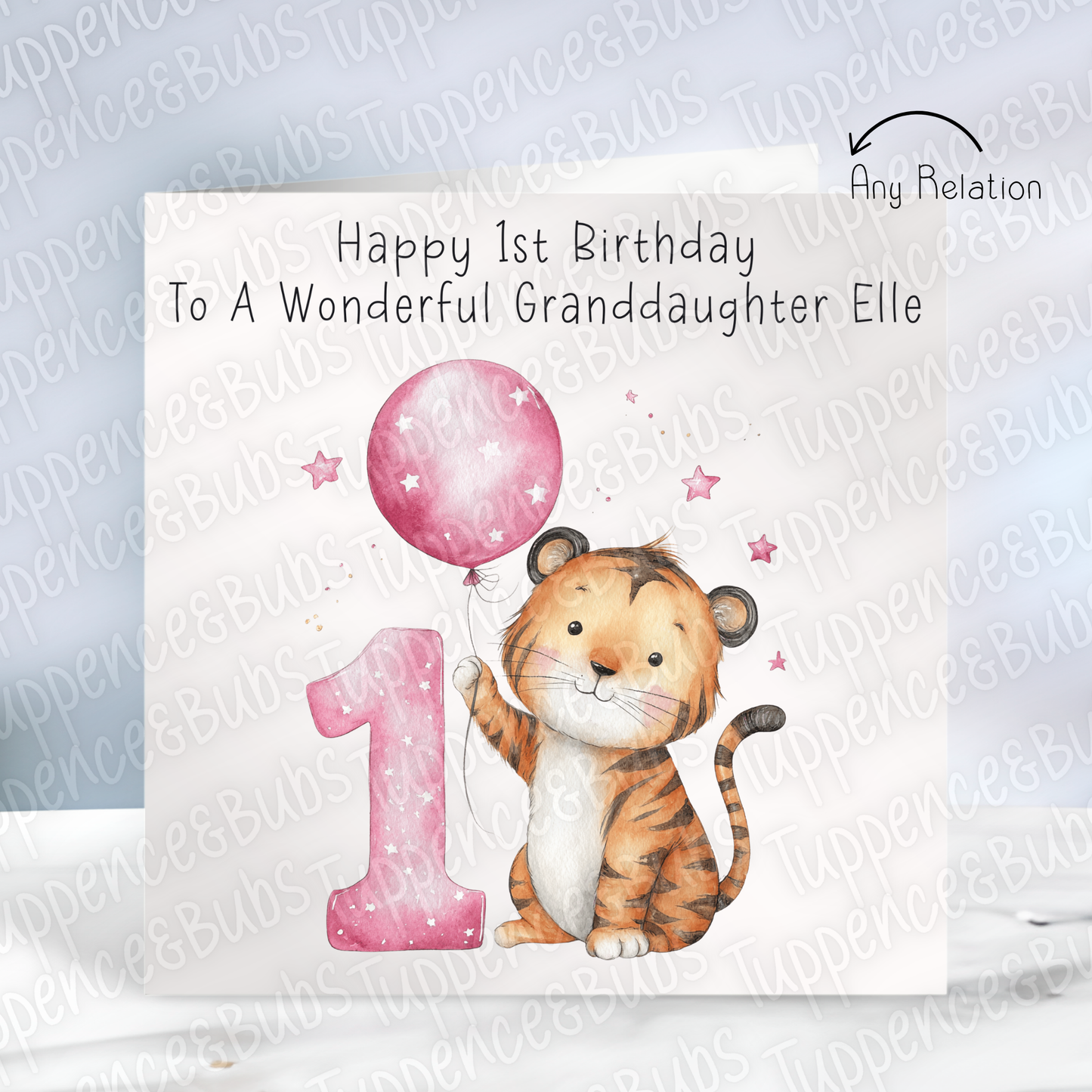 1st Birthday Card - Tiger Themed - Pink or Blue