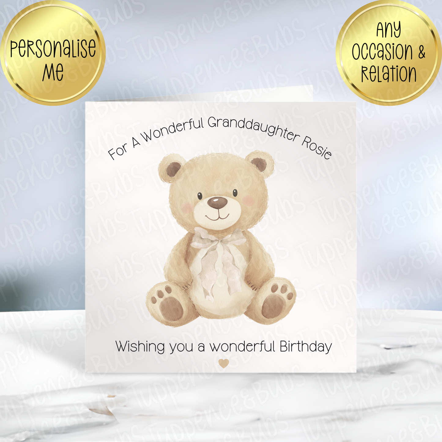 Bear With Bow Birthday Card