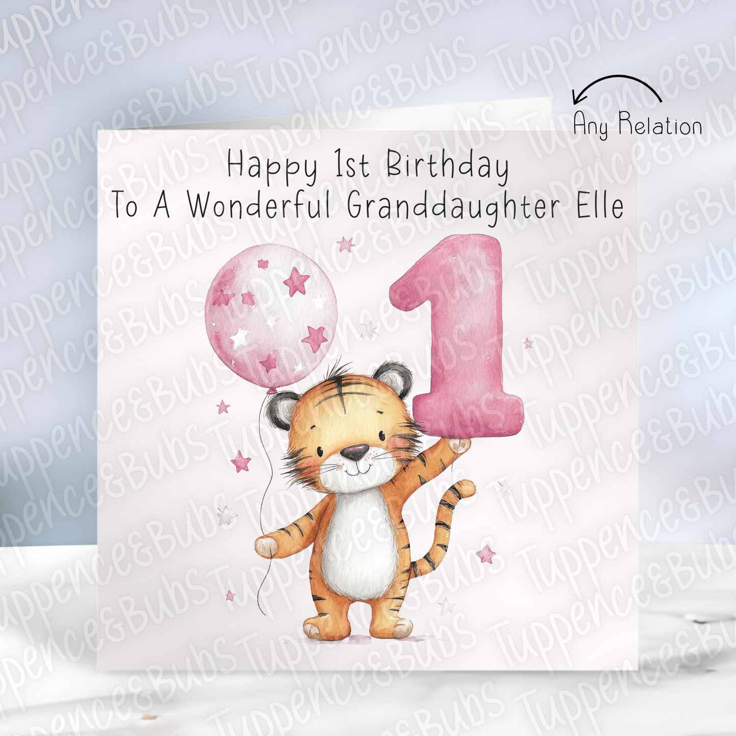 1st Birthday Card - Tiger Themed - Pink or Blue