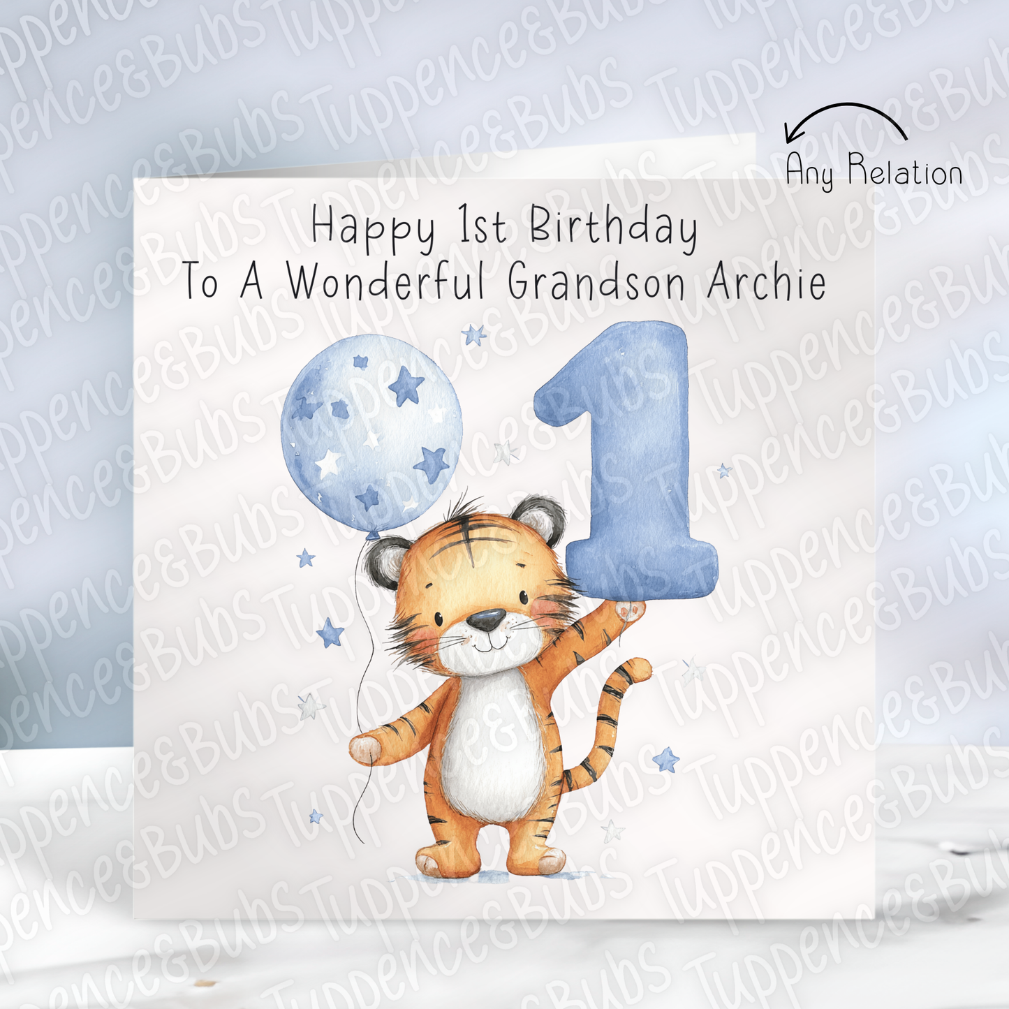 1st Birthday Card - Tiger Themed - Pink or Blue