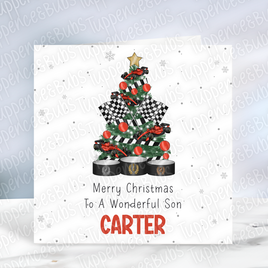 Racing Themed, Christmas Card - Red, Turquoise, Orange