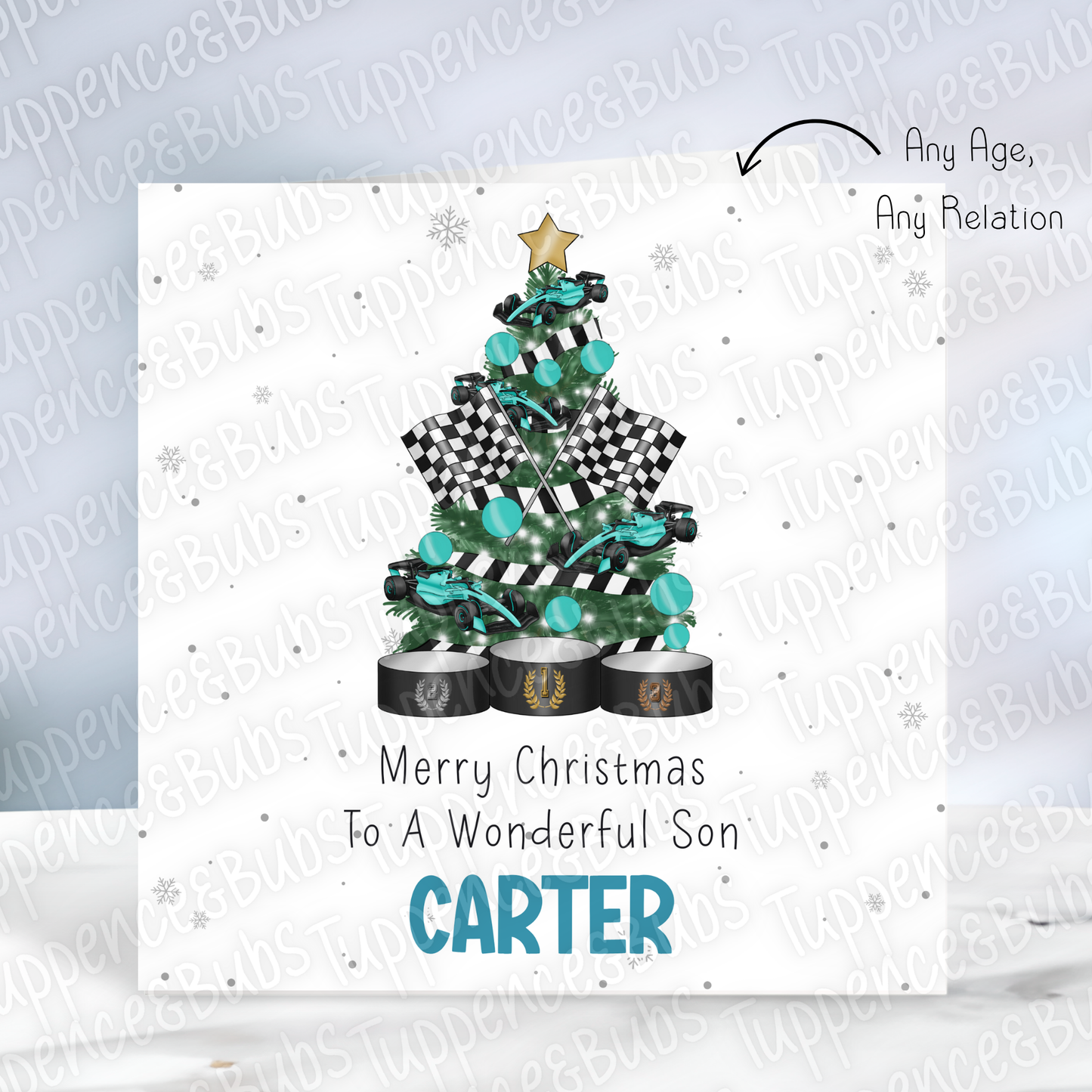 Racing Themed, Christmas Card - Red, Turquoise, Orange