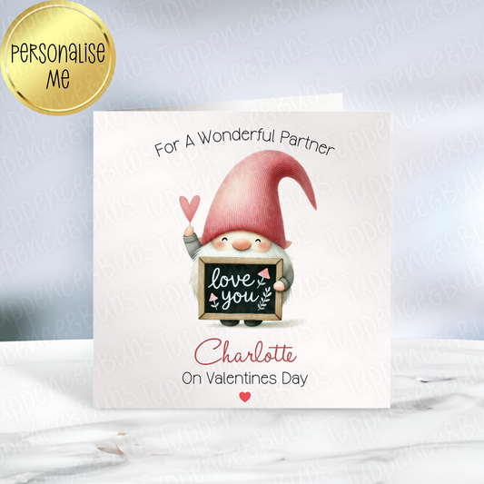 Gnome With Sign Valentine's Card - 2 Designs