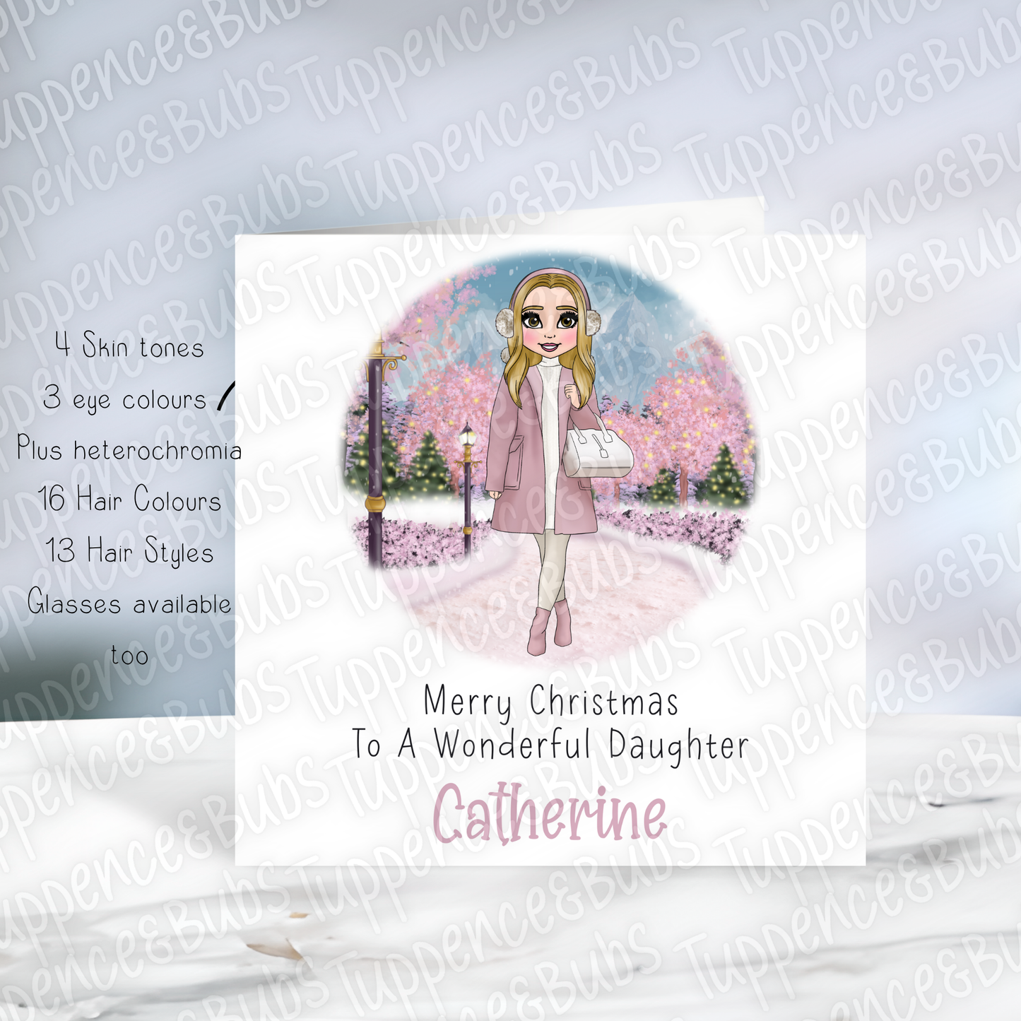 Winter Walks Themed Christmas Card - Lilac or Pink