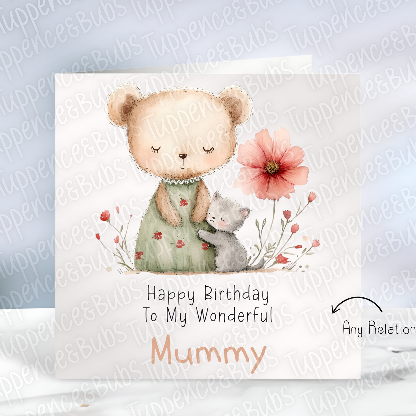 Cute Bear With Kitten Card - 2 designs