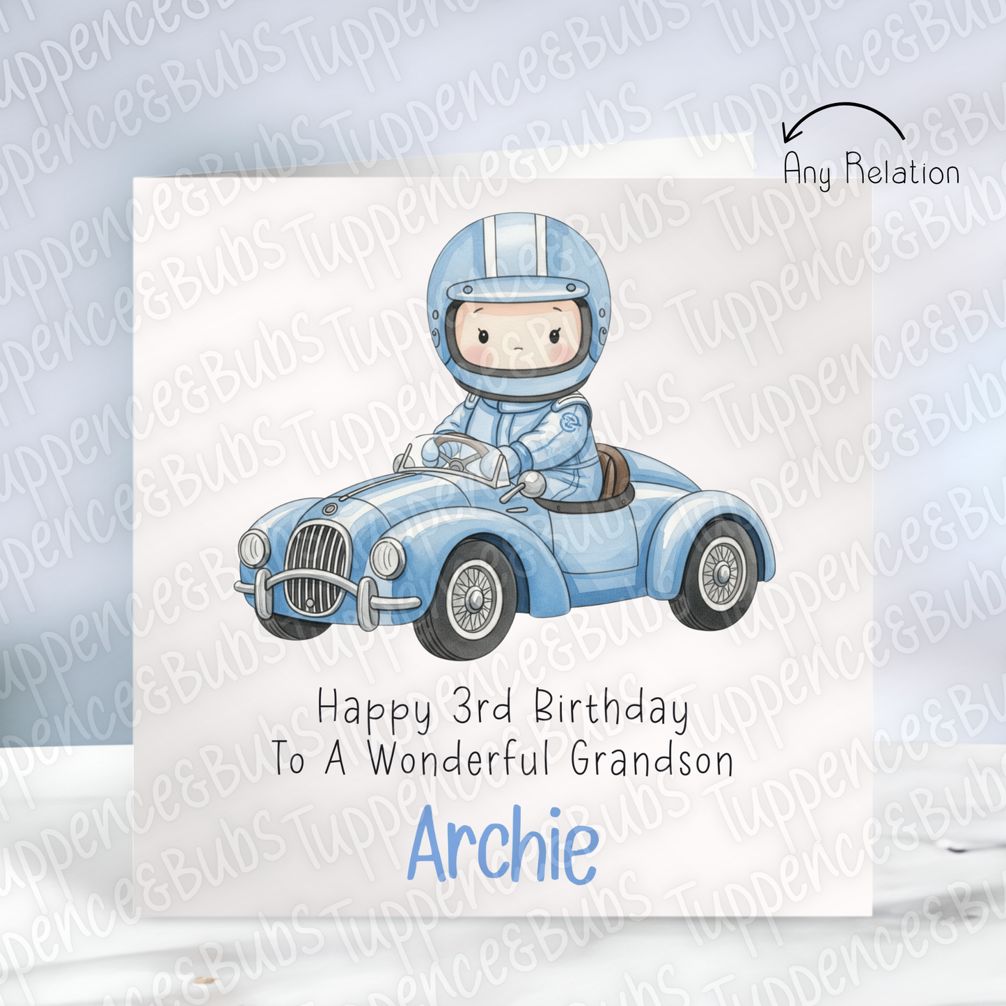 Racing Car Themed Card - Blue/Red