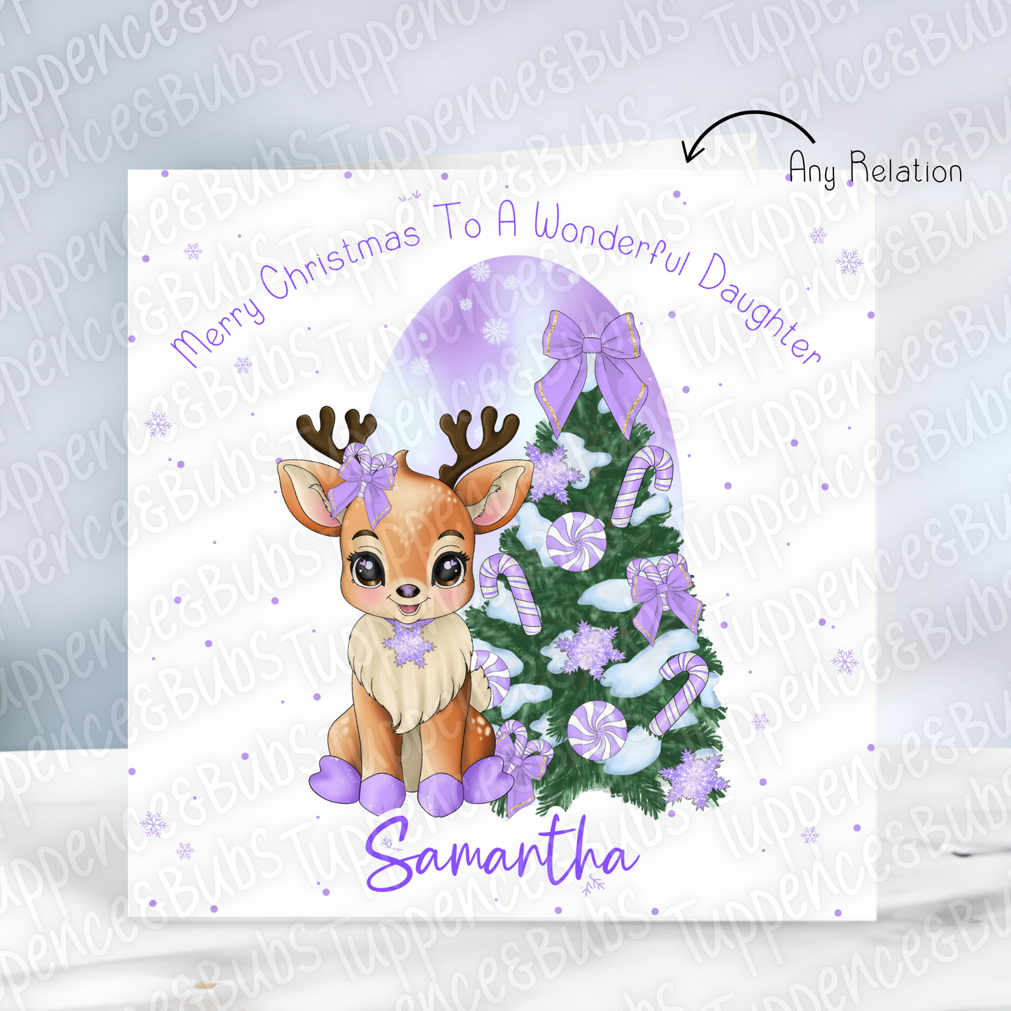 Purple Reindeer Themed Christmas Card - 2 Designs