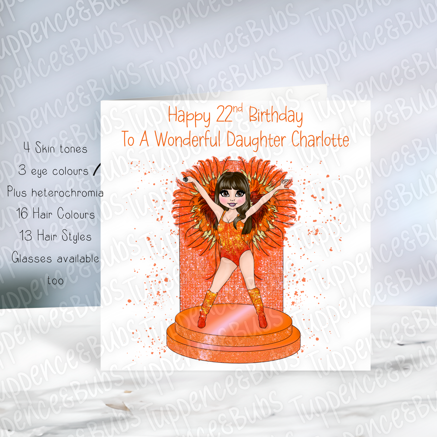 Orange Showgirl Birthday Card
