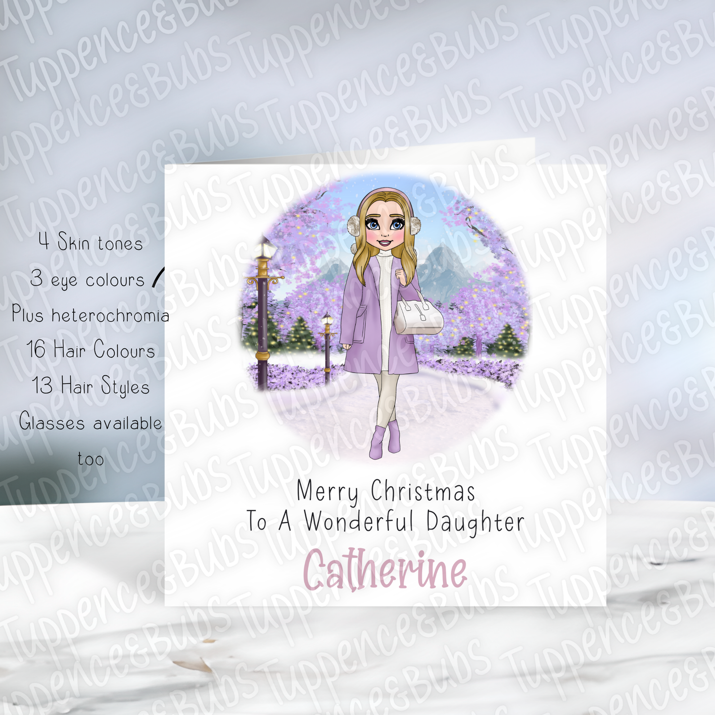 Winter Walks Themed Christmas Card - Lilac or Pink