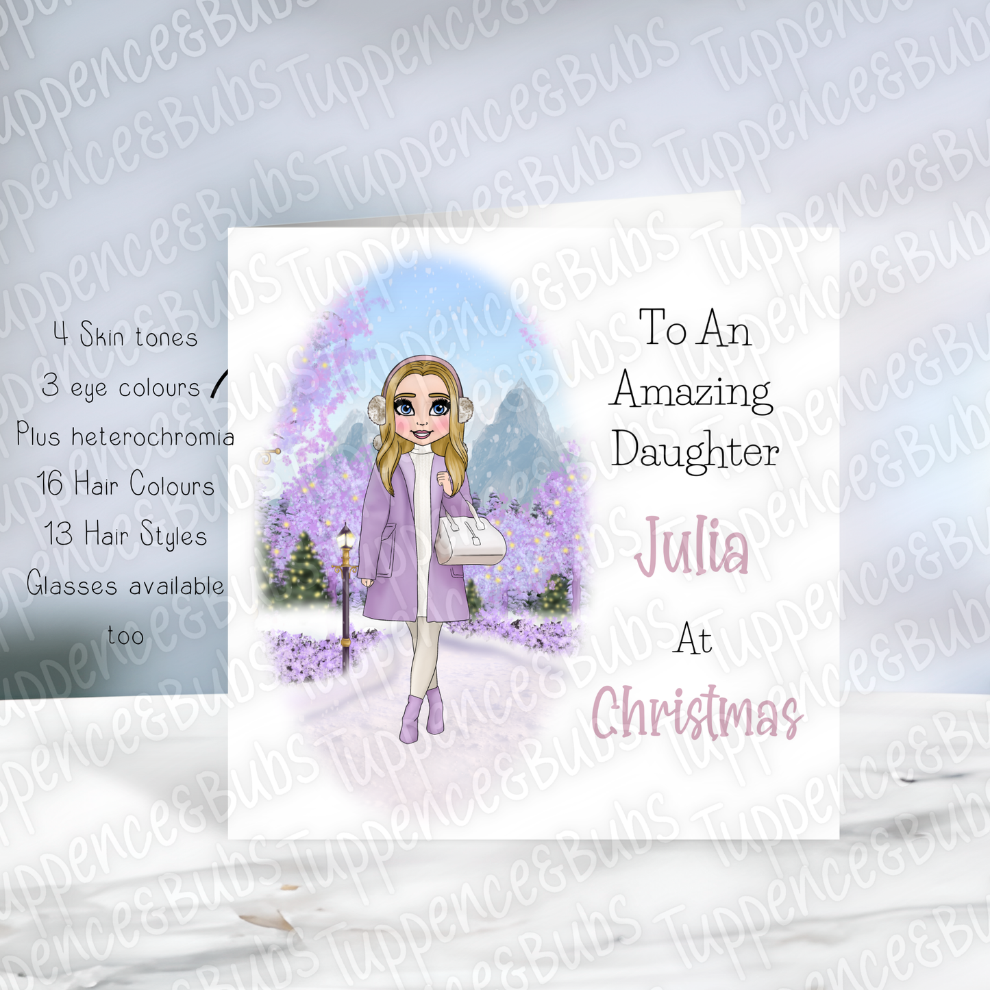 Winter Walks Themed Christmas Card - Lilac or Pink