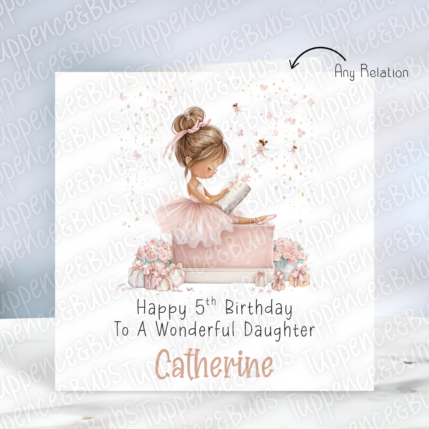 Cute Ballerina Themed Birthday Card - 5 Hair Colours