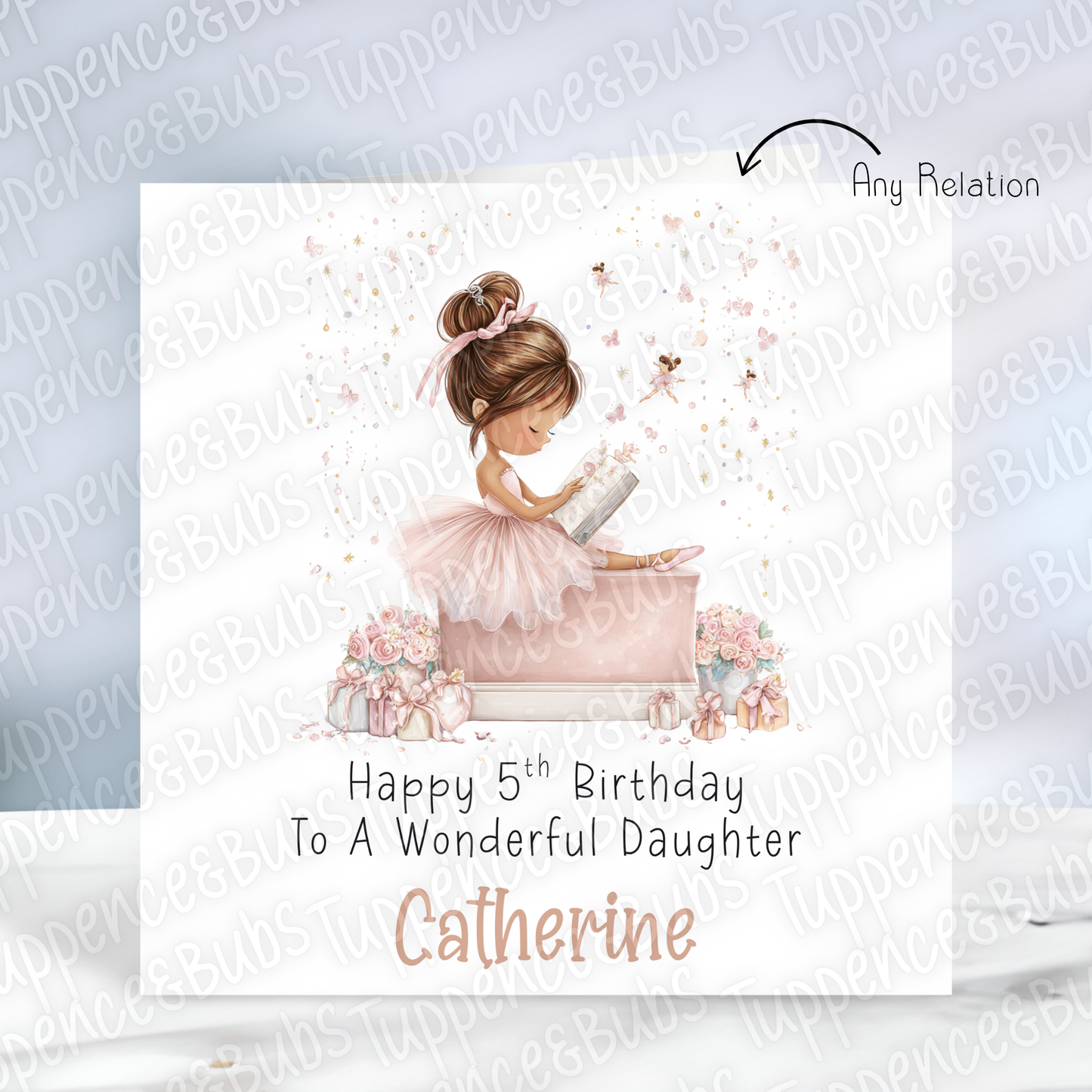 Cute Ballerina Themed Birthday Card - 5 Hair Colours