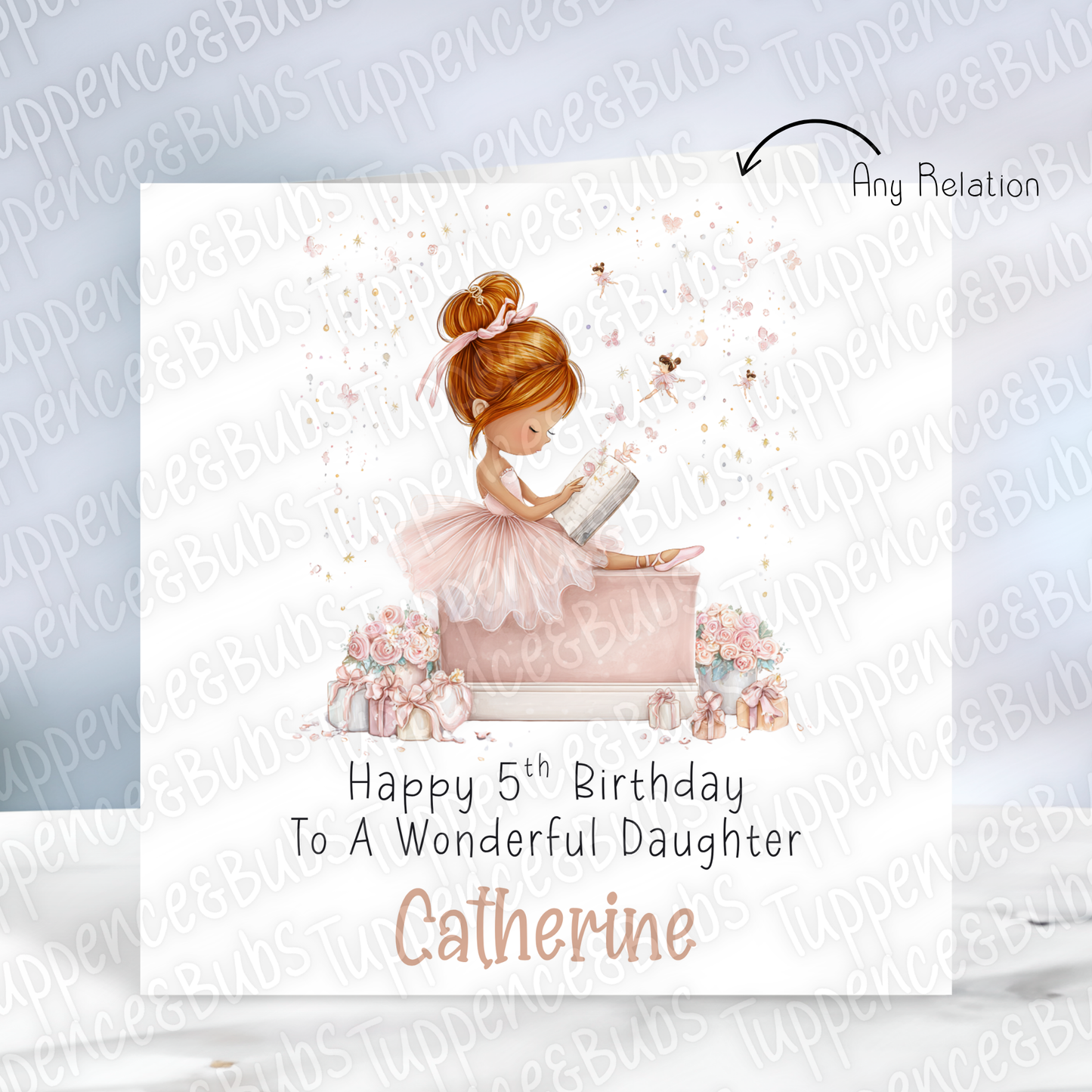 Cute Ballerina Themed Birthday Card - 5 Hair Colours