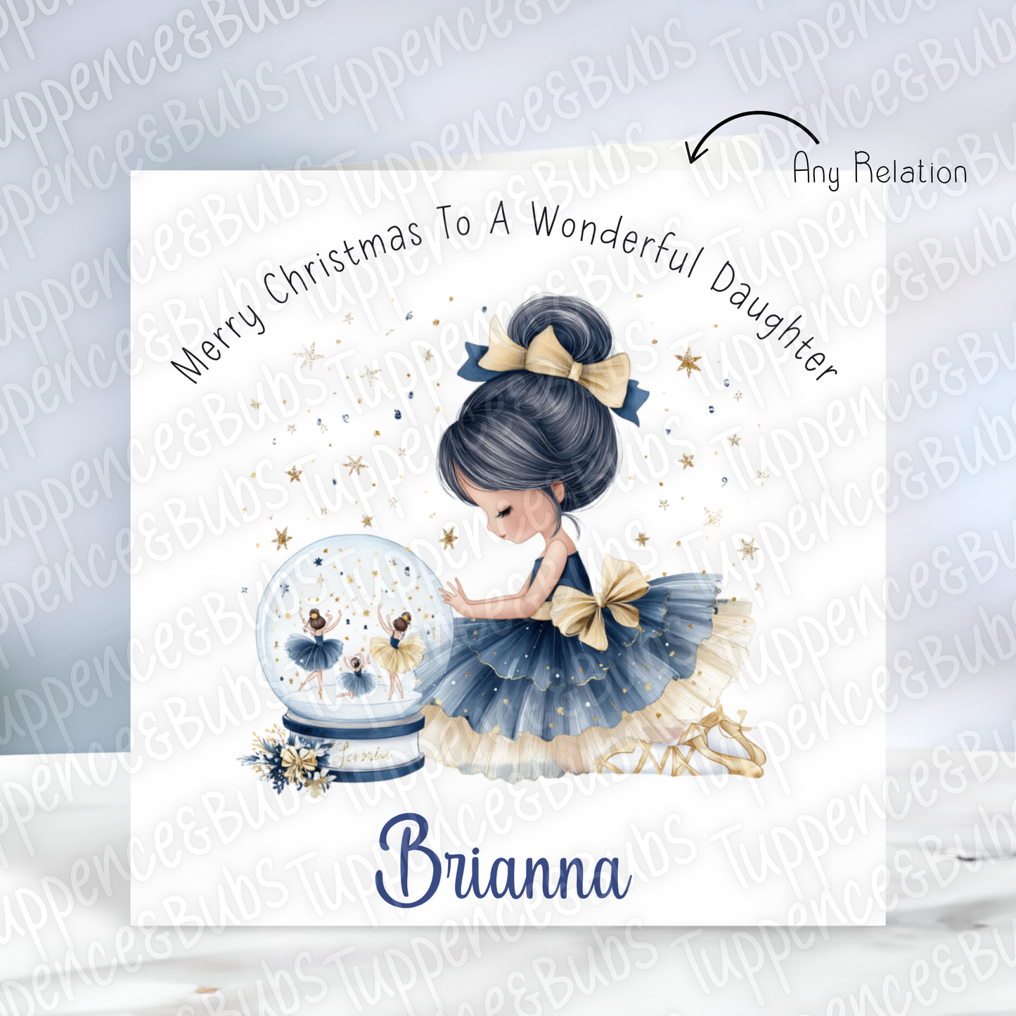 Navy & Gold Ballerina Christmas Card - 4 Hair Colours