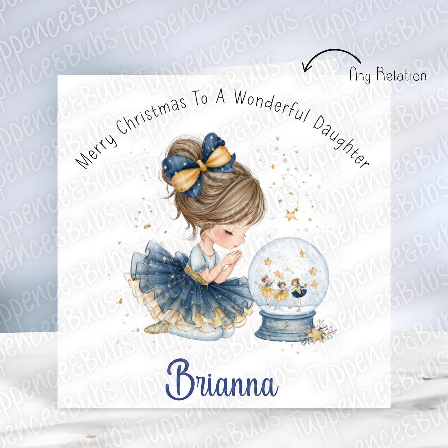 Navy & Gold Ballerina Christmas Card - 4 Hair Colours