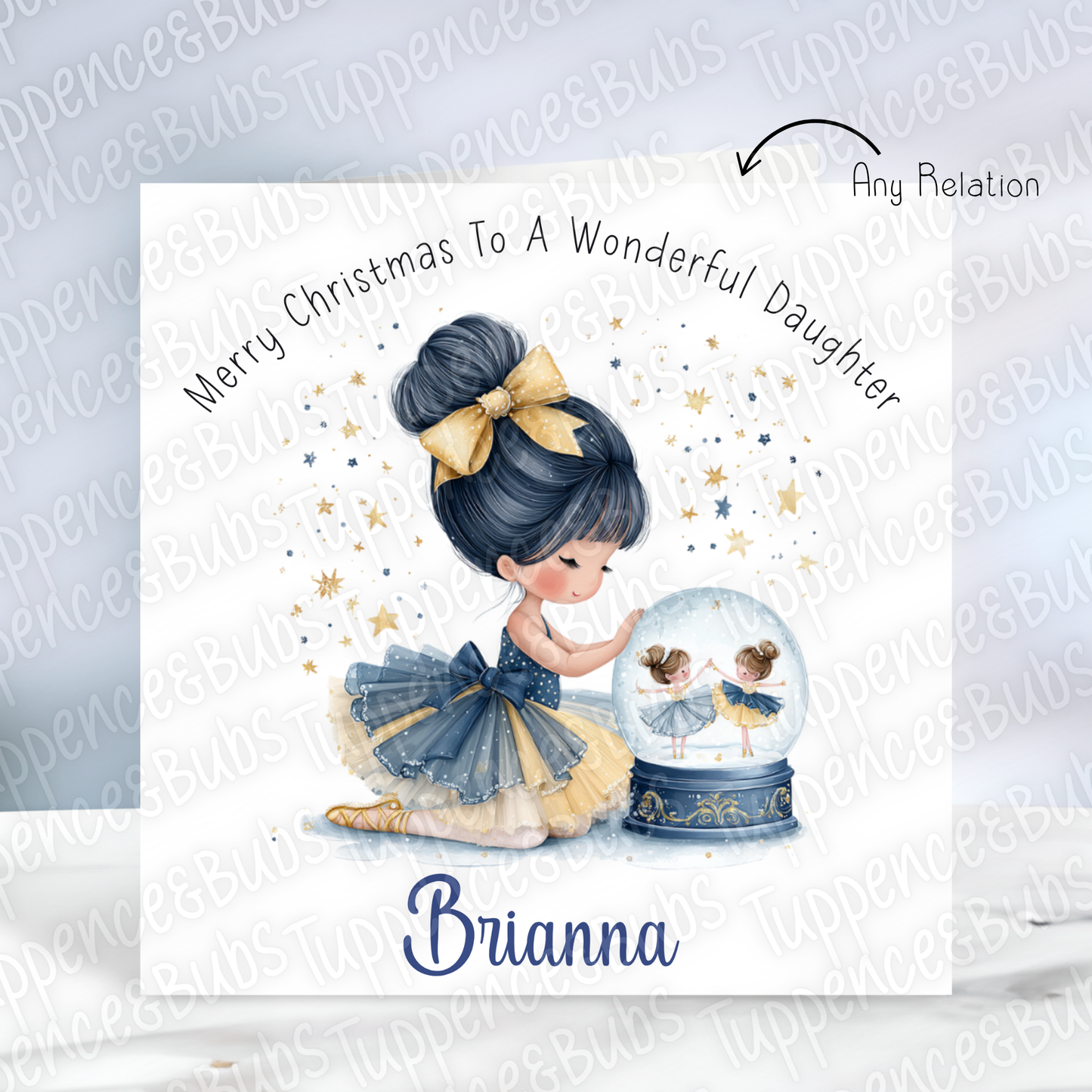 Navy & Gold Ballerina Christmas Card - 4 Hair Colours