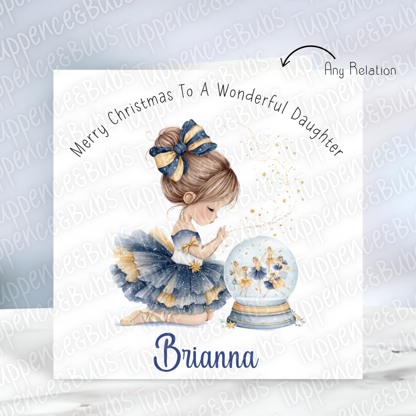 Navy & Gold Ballerina Christmas Card - 4 Hair Colours