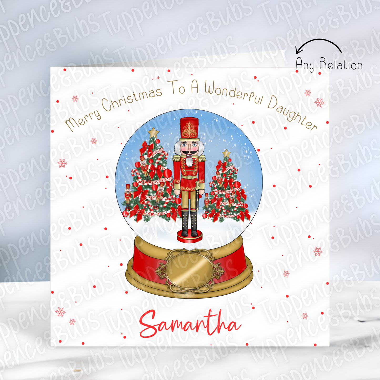 Red Nutcracker Snow Globe Themed Christmas Card