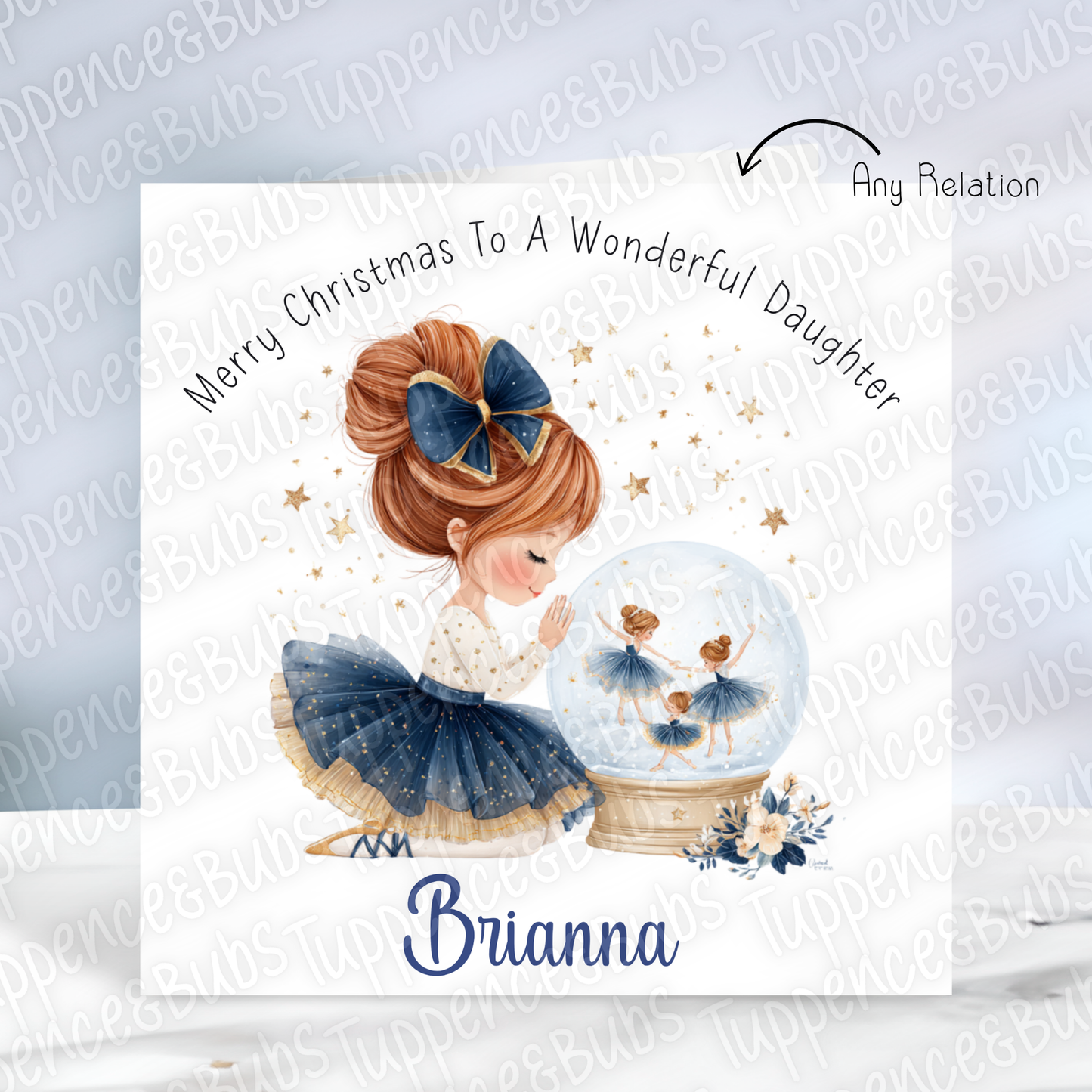 Navy & Gold Ballerina Christmas Card - 4 Hair Colours