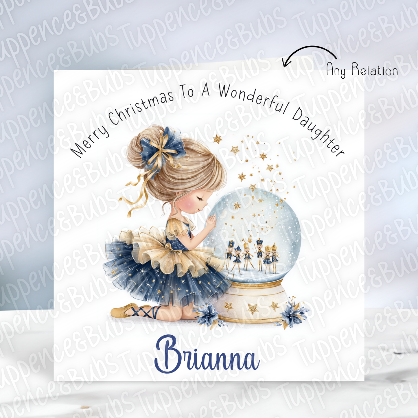 Navy & Gold Ballerina Christmas Card - 4 Hair Colours