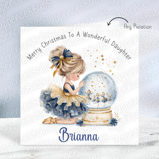 Navy & Gold Ballerina Christmas Card - 4 Hair Colours