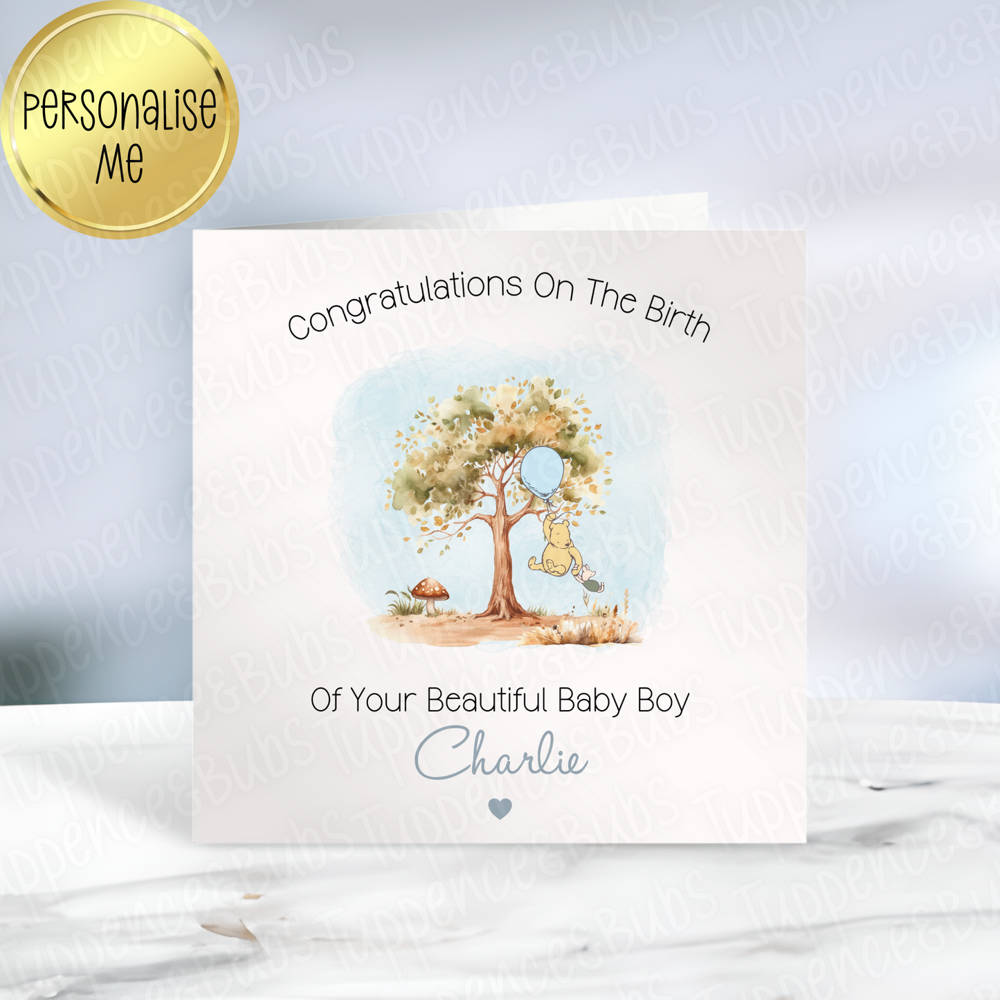 Pooh Bear Themed New Baby Card - Pink or Blue