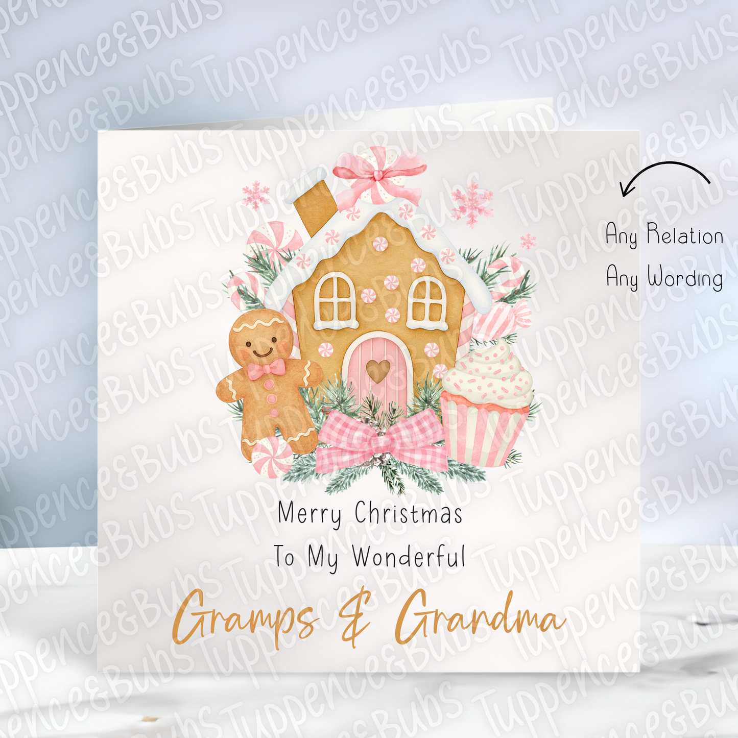 Gingerbread House Themed Christmas Card - Blue/Pink