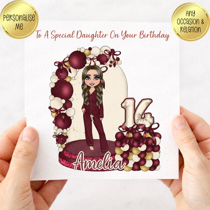 Burgundy & Cream Themed Birthday Card