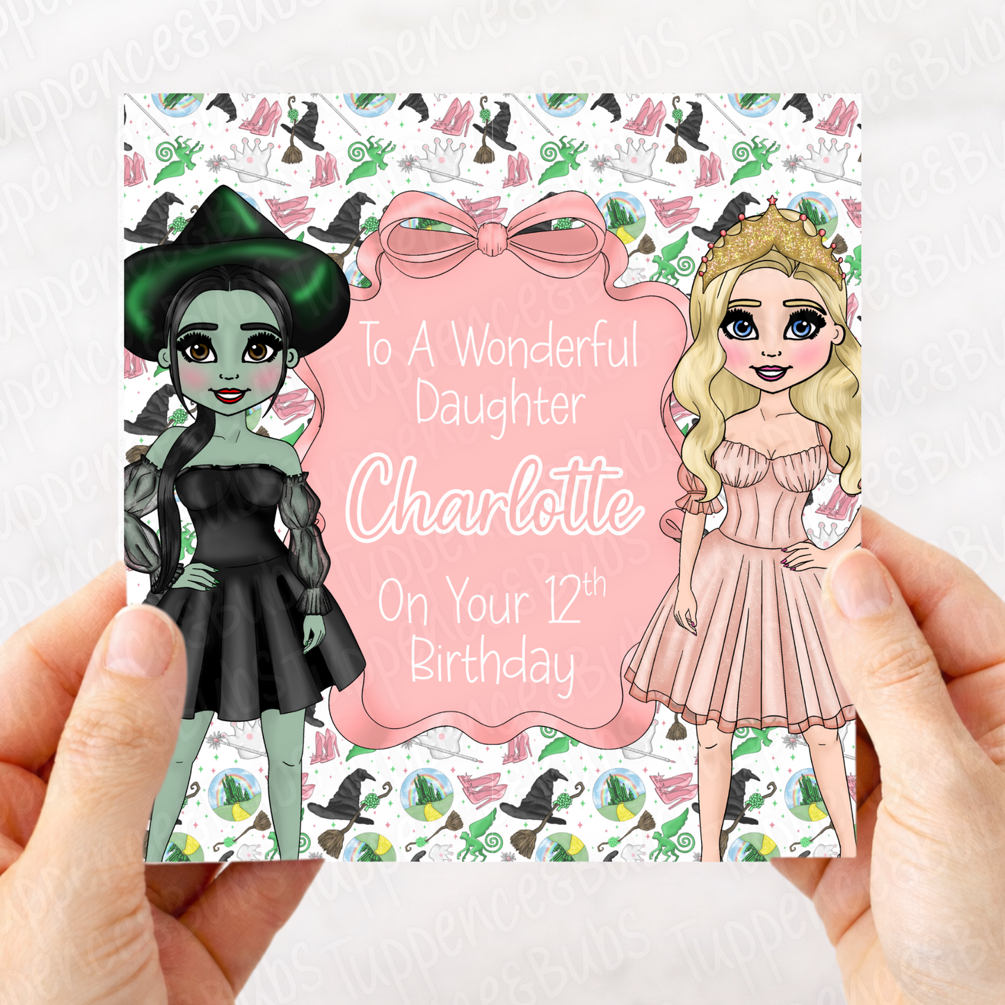 Witch Inspired Birthday Card - Green/Pink