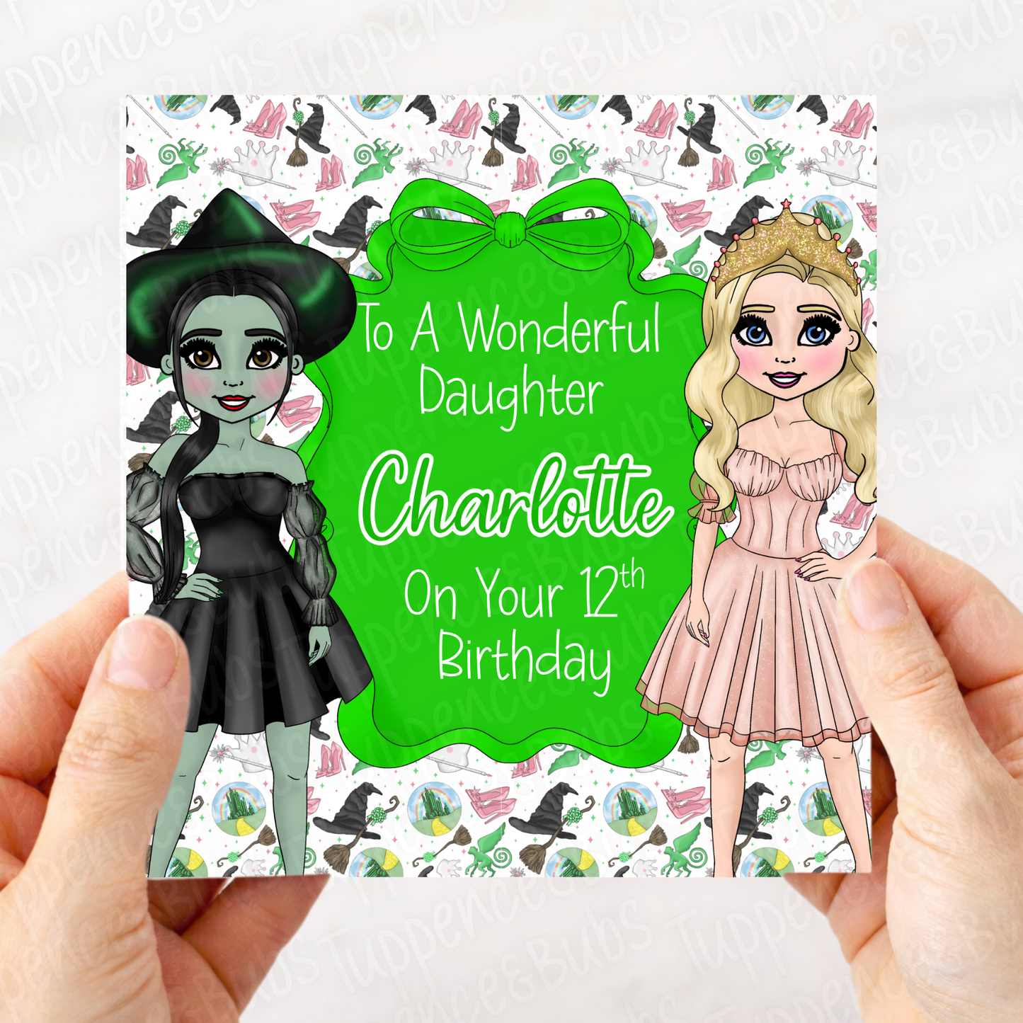 Witch Inspired Birthday Card - Green/Pink