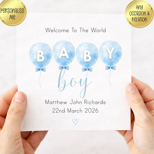 Baby Announcement Blue Balloon Card