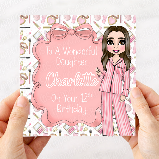 Pink Make Up PJ's Patterned Card