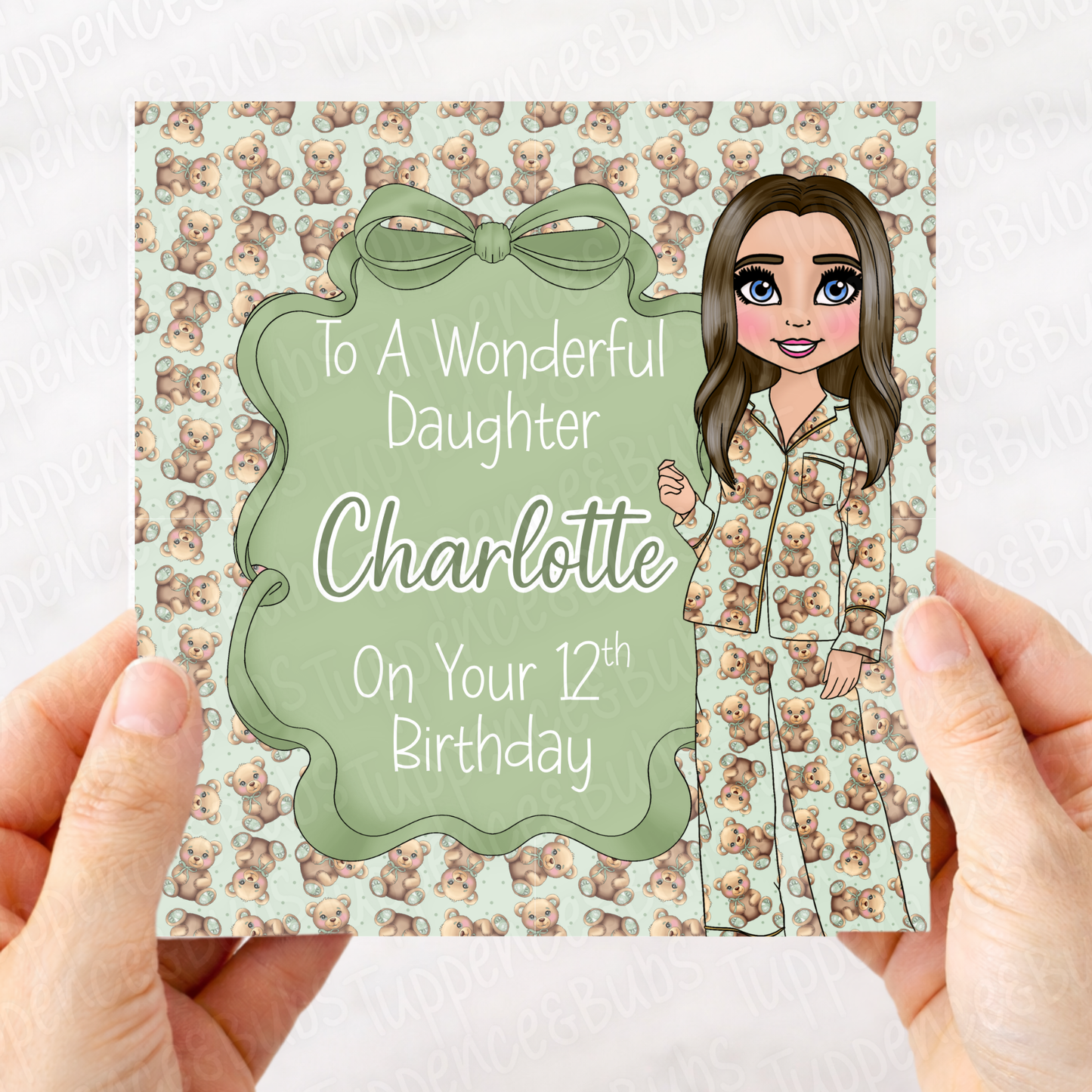 Sage Green Bear Pjs Birthday Card