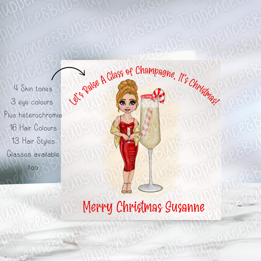 Candy Cane Champagne Themed Christmas Card